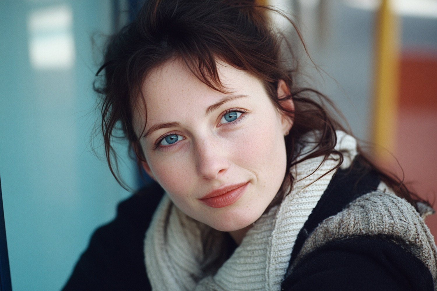 Eine Frau mit dunklen Haaren schaut in die Kamera