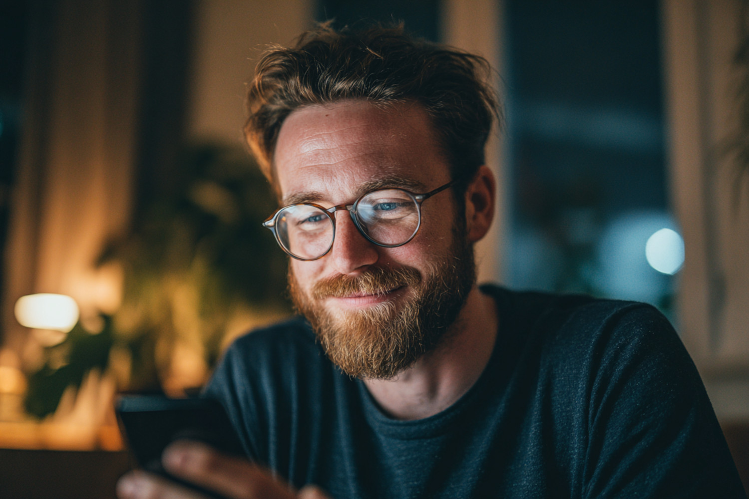 Ein Mann mit Brille schaut auf ein Smartphone.