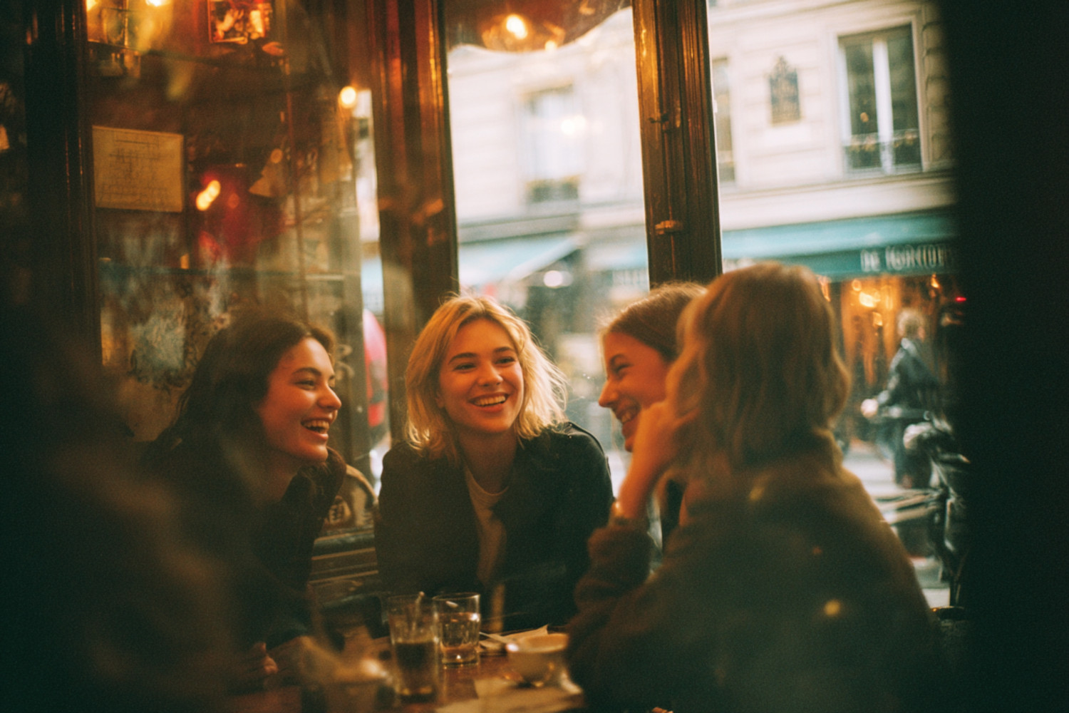 Einige Frauen sitzen zusammen in einem Cafe.