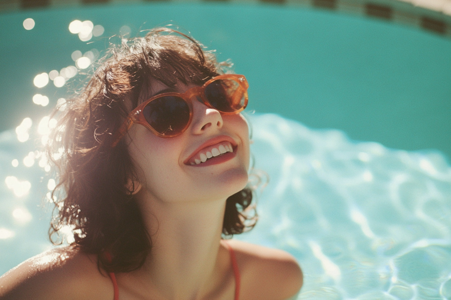 Eine Frau mit Sonnenbrille im Pool