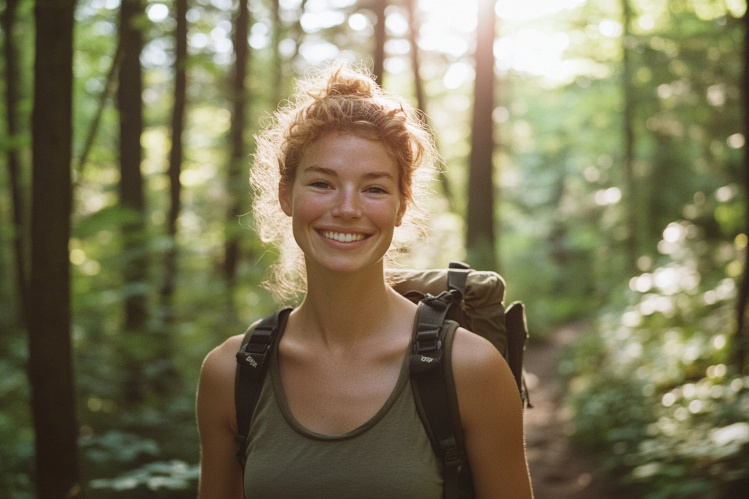 Eine Frau wandert im Wald