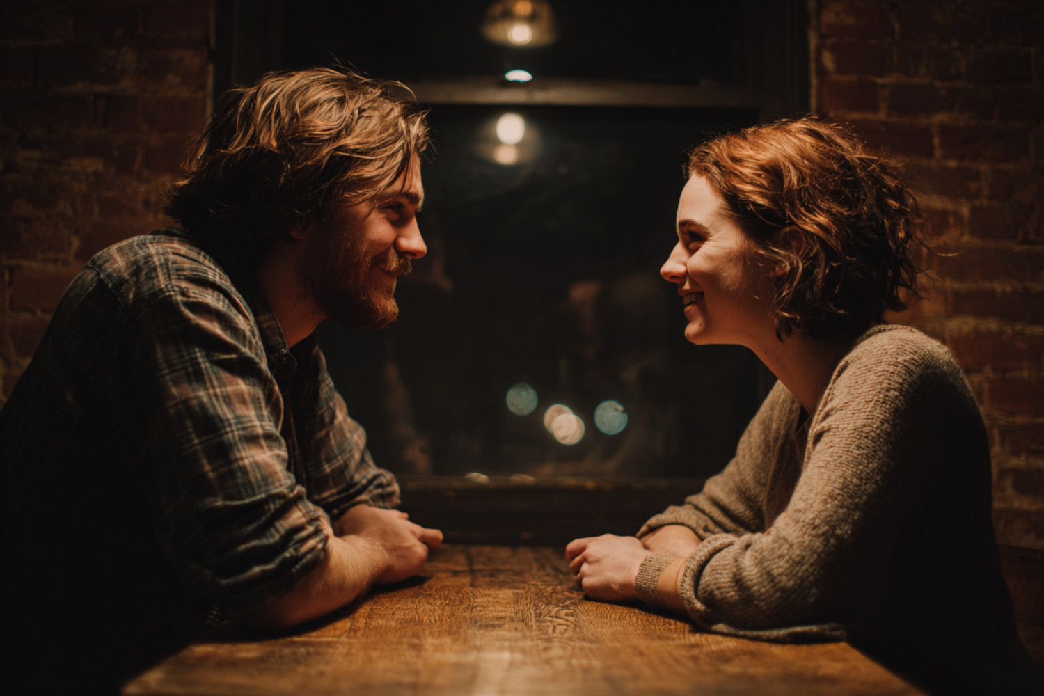 Ein Mann und eine Frau sitzen sich an einem Tisch gegenüber